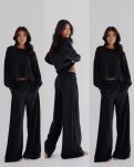 BY O LA LA...! KOMPLET BLUZA + SPODNIE WIDE LEG ALICE CZARNY - 2