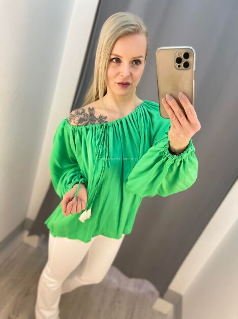 BY O LA LA...! BLUZKA BOHO Z CHWOSTAMI ZIELONA