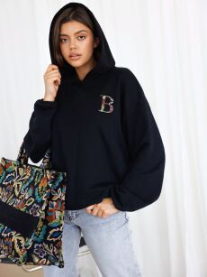 BY O LA LA...! DRESOWA BLUZA HOODIE Z ŻAKARDOWYM LOGO CZARNA