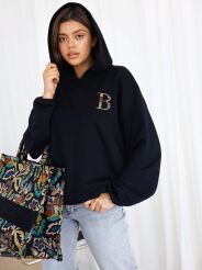 BY O LA LA...! DRESOWA BLUZA HOODIE Z ŻAKARDOWYM LOGO CZARNA