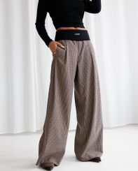 BY O LA LA...! SPODNIE WIDE LEG W KRATĘ BEŻ/CZARNE