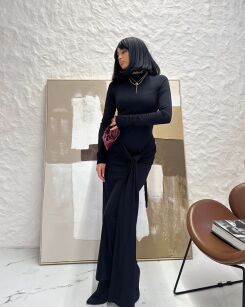 LA MILLA SUKIENKA MAXI Z SZARFĄ CZARNA