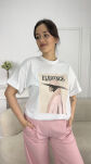 BY O LA LA! BLUZKA T-SHIRT ELEGANCE BIEL/RÓŻ - 4