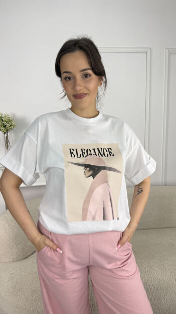 BY O LA LA! BLUZKA T-SHIRT ELEGANCE BIEL/RÓŻ