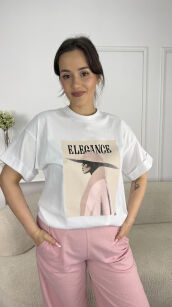 BY O LA LA! BLUZKA T-SHIRT ELEGANCE BIEL/RÓŻ
