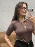 LADY DRAMA T-SHIRT CLASSIC Z LOGIEM CZEKOLADA - 3