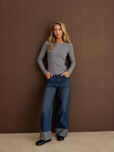 BY O LA LA...! JEANSY Z PODWIJANYM DOŁEM DARK DENIM