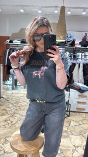 BY O LA LA...! BLUZKA T-SHIRT DEKATYZOWANY SAUSAGE CZARNA