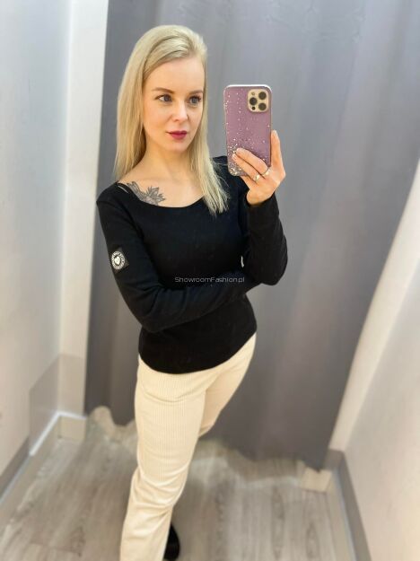 BY O LA LA...! PRĄŻKOWANA BLUZKA BASIC SERCE CZARNA
