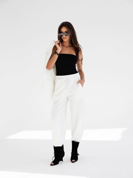 BY O LA LA! SPODNIE BALLOON EMPIRE OFF WHITE