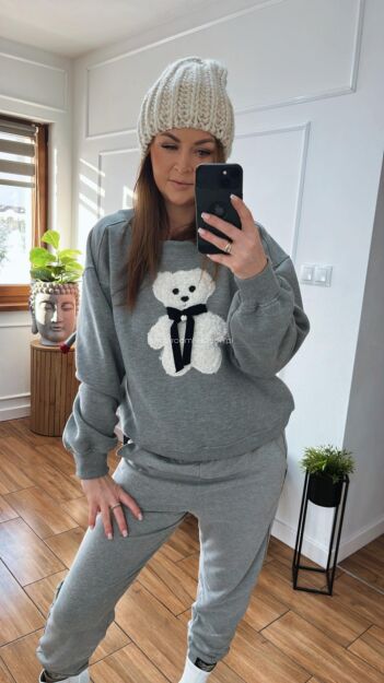 BY O LA LA...! DRESOWA BLUZA Z MISIEM SZARA