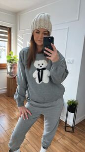 BY O LA LA...! DRESOWA BLUZA Z MISIEM SZARA