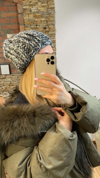 BY O LA LA...! CZAPKA ZIMOWA SMERFETKA SNOWFLAKE MELANŻ CZERŃ/BIEL