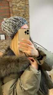 BY O LA LA...! CZAPKA ZIMOWA SMERFETKA SNOWFLAKE MELANŻ CZERŃ/BIEL