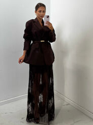 EMO SPÓDNICA MAXI KORONKOWA CZEKOLADA