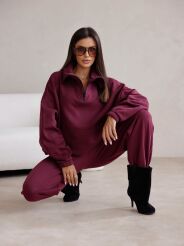 BY O LA LA ! SPODNIE DRESOWE Z GUZIKAMI BORDO (BLACK CHERRY)