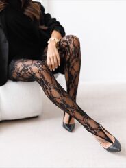 BY O LA LA! KORONKOWE LEGGINSY/RAJSTOPY CZARNE