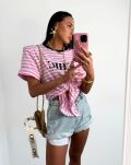 LA MILLA BLUZKA T-SHIRT CHIC Z WĘZŁĘM W PASY CZERŃ/BIEL/RÓŻ - 3