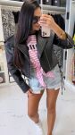 LA MILLA BLUZKA T-SHIRT CHIC Z WĘZŁĘM W PASY CZERŃ/BIEL/RÓŻ - 2