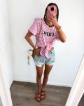 LA MILLA BLUZKA T-SHIRT CHIC Z WĘZŁĘM W PASY CZERŃ/BIEL/RÓŻ - 6