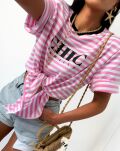 LA MILLA BLUZKA T-SHIRT CHIC Z WĘZŁĘM W PASY CZERŃ/BIEL/RÓŻ - 2