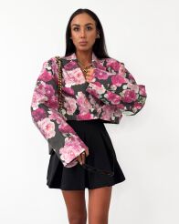 LA MILLA KRÓTKA MARYNARKA W KWIATY CZERŃ/ RÓŻ