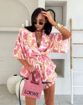 LA MILLA KOMPLET KOSZULA KIMONO + SZORTY RÓŻ/POMARAŃCZ - 7