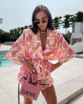 LA MILLA KOMPLET KOSZULA KIMONO + SZORTY RÓŻ/POMARAŃCZ - 4