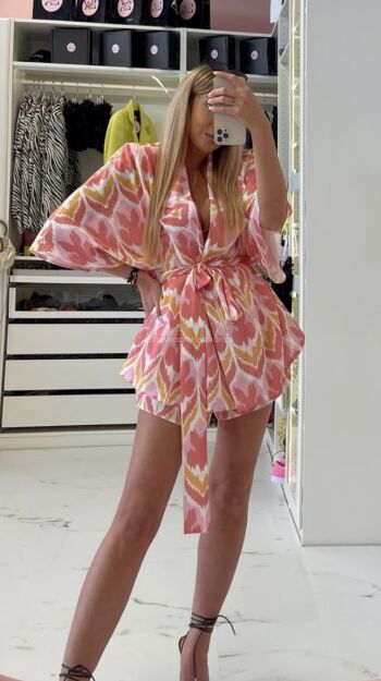 LA MILLA KOMPLET KOSZULA KIMONO + SZORTY RÓŻ/POMARAŃCZ