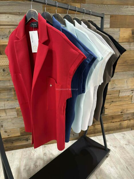 BY O LA LA...! DŁUGA KAMIZELKA DRESOWA OVERSIZE GRANAT (DENIM)