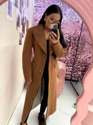 LA MILLA DŁUGI PŁASZCZ NA GUZIKI KARMEL