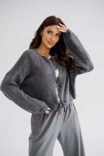BY O LA LA.. ! OVERSIZOWY SWETER WIĄZANY GRAFIT