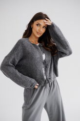 BY O LA LA.. ! OVERSIZOWY SWETER WIĄZANY GRAFIT