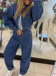 EMO SPODNIE JEANSY GŁADKIE MOM FIT NIEBIESKIE