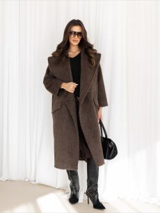 BY O LA LA! OVERSIZOWY PŁASZCZ FUTERKO FANGO/CZEKOLADA