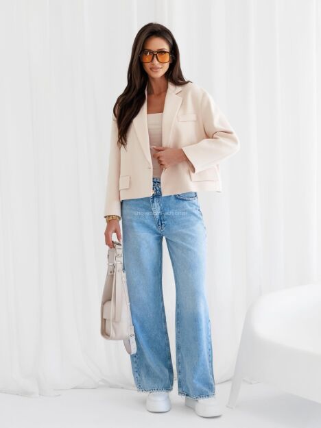 BY O LA LA! OVERSIZOWA MARYNARKA JEDEN GUZIK BEŻ (NUDE)