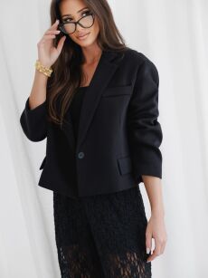 BY O LA LA! OVERSIZOWA MARYNARKA JEDEN GUZIK CZARNA