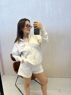 LA MILLA KOMPLET DRESOWY SPODENKI + BLUZA JASNY BEŻ/RÓŻ