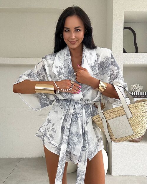 LA MILLA KOMPLET KOSZULA KIMONO + SZORTY DIOR SZARY