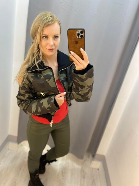 BY O LA LA! KURTKA BOMBER ODCINANY ŚCIĄGACZ MORO