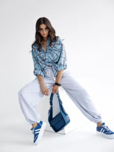 BY O LA LA! OVERSIZOWA KOSZULA W KRATĘ NIEBIESKA