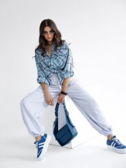 BY O LA LA! OVERSIZOWA KOSZULA W KRATĘ NIEBIESKA