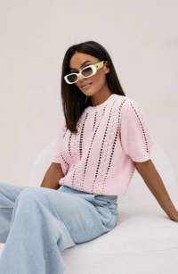 SEMPRE KRÓTKI SWETER AŻUROWY PUDROWY RÓŻ