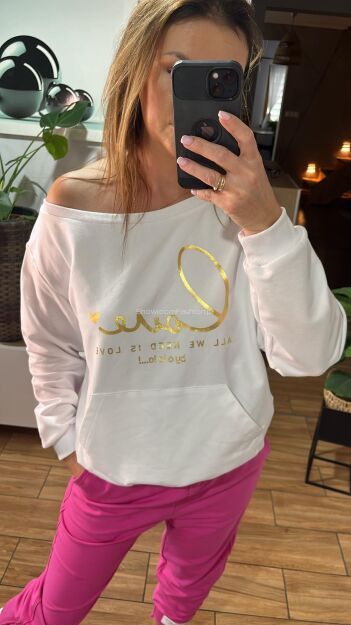 BY O LA LA! DRESOWA BLUZA LOVE BIAŁA