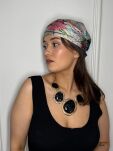 CHUSTA APASZKA Z JEDWABIEM MULTICOLOR W KWIATY/NIEBIESKA LAMÓWKA - 2