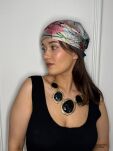 CHUSTA APASZKA Z JEDWABIEM MULTICOLOR W KWIATY/NIEBIESKA LAMÓWKA - 4