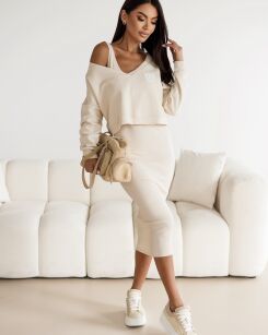 BY O LA LA...! KOMPLET DRESOWY SUKIENKA + BLUZA TARCZA BEŻ