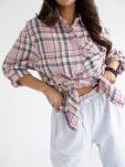 BY O LA LA! OVERSIZOWA KOSZULA W KRATĘ RÓŻ/SZAROŚĆ - 2