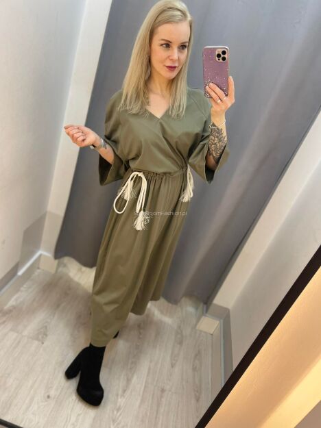 BY O LA LA ! DRESOWA SUKIENKA ZE SZNURKIEM KHAKI