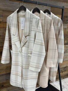 BY O LA LA! PŁASZCZ W KRATĘ ŚMIETANA/NUDE/SZARY